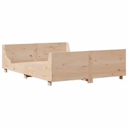 vidaXL Bed Frame with Headboard Home Bed Base White 140x200 cm Solid Wood Pine - natural, 160 x 200 cm - Additional view 2