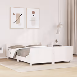 vidaXL Bed Frame with Headboard White 150x200 cm King Size Solid Wood Pine
