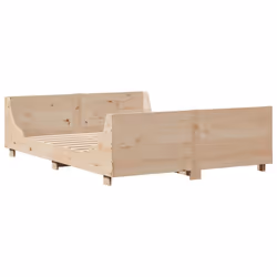 vidaXL Bed Frame with Headboard Home Bed Base White 140x200 cm Solid Wood Pine - natural, 135 x 190 cm - Additional view 5