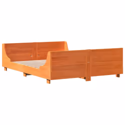 vidaXL Bed Frame with Headboard Wax Brown 135x190 cm Double Solid Wood Pine