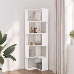 vidaXL Corner Bookcase 5-Tier Corner Bookshelf Corner Rack Engineered Wood - white