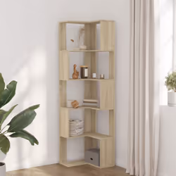 vidaXL Corner Bookcase 5-Tier Corner Bookshelf Corner Rack Engineered Wood - sonoma oak