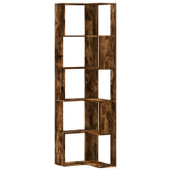 vidaXL Corner Bookcase 5-Tier Corner Bookshelf Rack Smoked Oak Engineered Wood