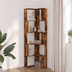 vidaXL Corner Bookcase 5-Tier Corner Bookshelf Rack Smoked Oak Engineered Wood