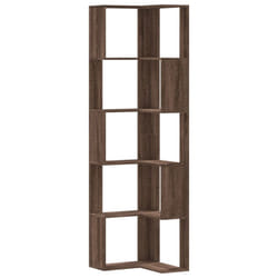 vidaXL Corner Bookcase 5-Tier Corner Bookshelf Corner Rack Engineered Wood - brown oak