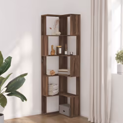 vidaXL Corner Bookcase 5-Tier Corner Bookshelf Corner Rack Engineered Wood - brown oak