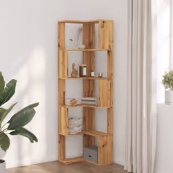 vidaXL Corner Bookcase 5-Tier Corner Bookshelf Corner Rack Engineered Wood - oak