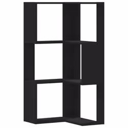 vidaXL Corner Bookcase 3-Tier Corner Bookshelf Corner Rack Engineered Wood - black