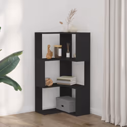 vidaXL Corner Bookcase 3-Tier Corner Bookshelf Corner Rack Engineered Wood - black