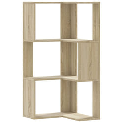 vidaXL Corner Bookcase 3-Tier Corner Bookshelf Corner Rack Engineered Wood - sonoma oak