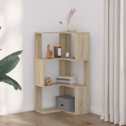 vidaXL Corner Bookcase 3-Tier Corner Bookshelf Corner Rack Engineered Wood - sonoma oak