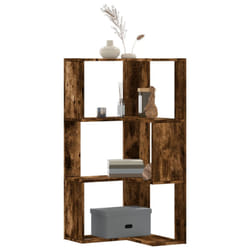 vidaXL Corner Bookcase 3-Tier Corner Bookshelf Corner Rack Engineered Wood - smoked oak