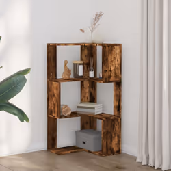 vidaXL Corner Bookcase 3-Tier Corner Bookshelf Corner Rack Engineered Wood - smoked oak