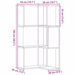 vidaXL Corner Bookcase 3-Tier Corner Bookshelf Corner Rack Engineered Wood - smoked oak