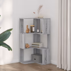 vidaXL Corner Bookcase 3-Tier Corner Bookshelf Corner Rack Engineered Wood - grey sonoma