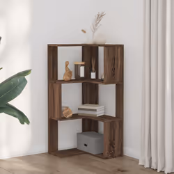vidaXL Corner Bookcase 3-Tier Corner Bookshelf Corner Rack Engineered Wood - brown oak