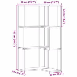 vidaXL Corner Bookcase 3-Tier Corner Bookshelf Corner Rack Engineered Wood - old wood