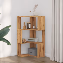 vidaXL Corner Bookcase 3-Tier Corner Bookshelf Corner Rack Engineered Wood - oak