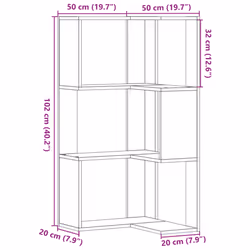 vidaXL Corner Bookcase 3-Tier Corner Bookshelf Corner Rack Engineered Wood - oak
