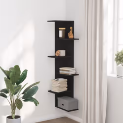 vidaXL Wall Corner Shelf Wall Mounted Shelf Floating Shelf Engineered Wood - black