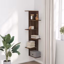 vidaXL Wall Corner Shelf Wall Mounted Shelf Floating Shelf Engineered Wood - brown oak