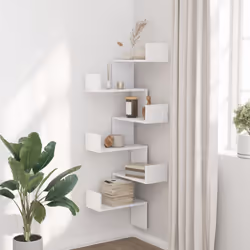 vidaXL Wall Corner Shelf Floating Shelf Rack Wall Shelf White Engineered Wood - white