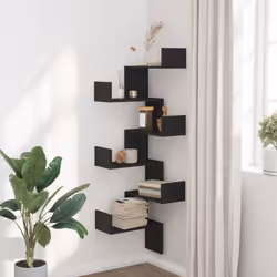vidaXL Wall Corner Shelf Floating Shelf Rack Wall Shelf White Engineered Wood - black