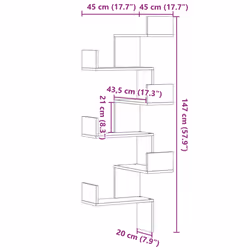 vidaXL Wall Corner Shelf Floating Shelf Rack Wall Shelf White Engineered Wood - black