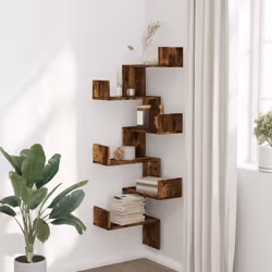 vidaXL Wall Corner Shelf Floating Shelf Wall Shelf Engineered Wood - smoked oak