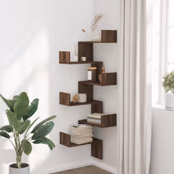vidaXL Wall Corner Shelf Floating Shelf Rack Wall Shelf White Engineered Wood - brown oak
