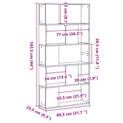 vidaXL Bookcase 5-Tier Bookshelf Storage Book Shelf Book Rack Engineered Wood - black, 80.5 x 23.5 x 162.5 cm - Additional view 7