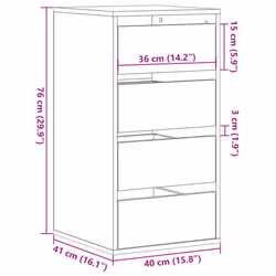 vidaXL Corner Chest of Drawers Storage Drawer Side Cabinet Engineered Wood - white, 40 x 41 x 76 cm