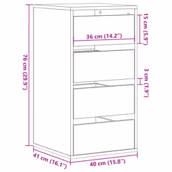 vidaXL Corner Chest of Drawers Storage Drawer Side Cabinet Engineered Wood - grey sonoma, 40 x 41 x 76 cm - Additional view 3