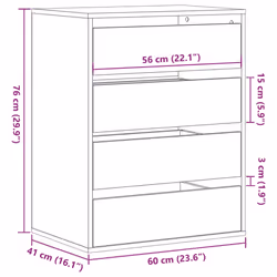 vidaXL Corner Chest of Drawers Storage Drawer Side Cabinet Engineered Wood - black, 60 x 41 x 76 cm