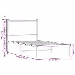 vidaXL Metal Bed Frame with Headboard Bed Base Sonoma Oak 90x190 cm Single
