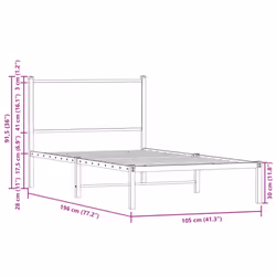vidaXL Metal Bed Frame with Headboard Bed Base Bedstead Sonoma Oak 100x190 cm