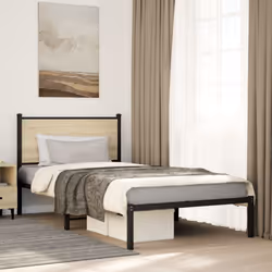 vidaXL Metal Bed Frame with Headboard Bed Base Bedstead Sonoma Oak 107x203 cm
