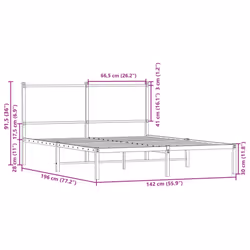 vidaXL Metal Bed Frame with Headboard Bed Base Bedstead Sonoma Oak 137x190 cm