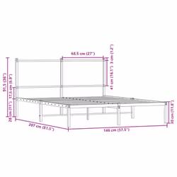 vidaXL Metal Bed Frame with Headboard Bed Base Bedstead Sonoma Oak 140x200 cm
