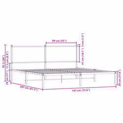 vidaXL Metal Bed Frame with Headboard Bed Sonoma Oak 180x200 cm Super King