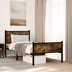 vidaXL Metal Bed Frame with Headboard and Footboard Smoked Oak Small Single