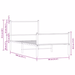 vidaXL Metal Bed Frame with Headboard and Footboard Smoked Oak Small Single