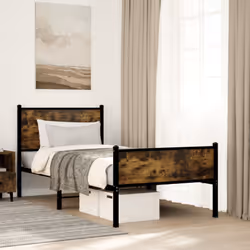 vidaXL Metal Bed Frame with Headboard and Footboard Bed Smoked Oak 90x200 cm