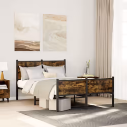 vidaXL Metal Bed Frame with Headboard and Footboard Smoked Oak Small Double