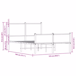 vidaXL Metal Bed Frame with Headboard and Footboard Smoked Oak Small Double