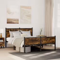 vidaXL Metal Bed Frame with Headboard and Footboard Smoked Oak 137x190 cm