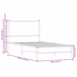 vidaXL Metal Bed Frame with Headboard Bed Sonoma Oak 75x190 cm Small Single