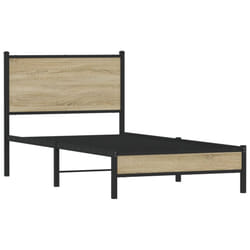 vidaXL Metal Bed Frame with Headboard Bed Base Sonoma Oak 90x190 cm Single