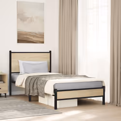 vidaXL Metal Bed Frame with Headboard Bed Base Sonoma Oak 90x190 cm Single