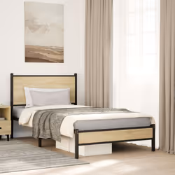vidaXL Metal Bed Frame with Headboard Bed Base Bedstead Sonoma Oak 107x203 cm